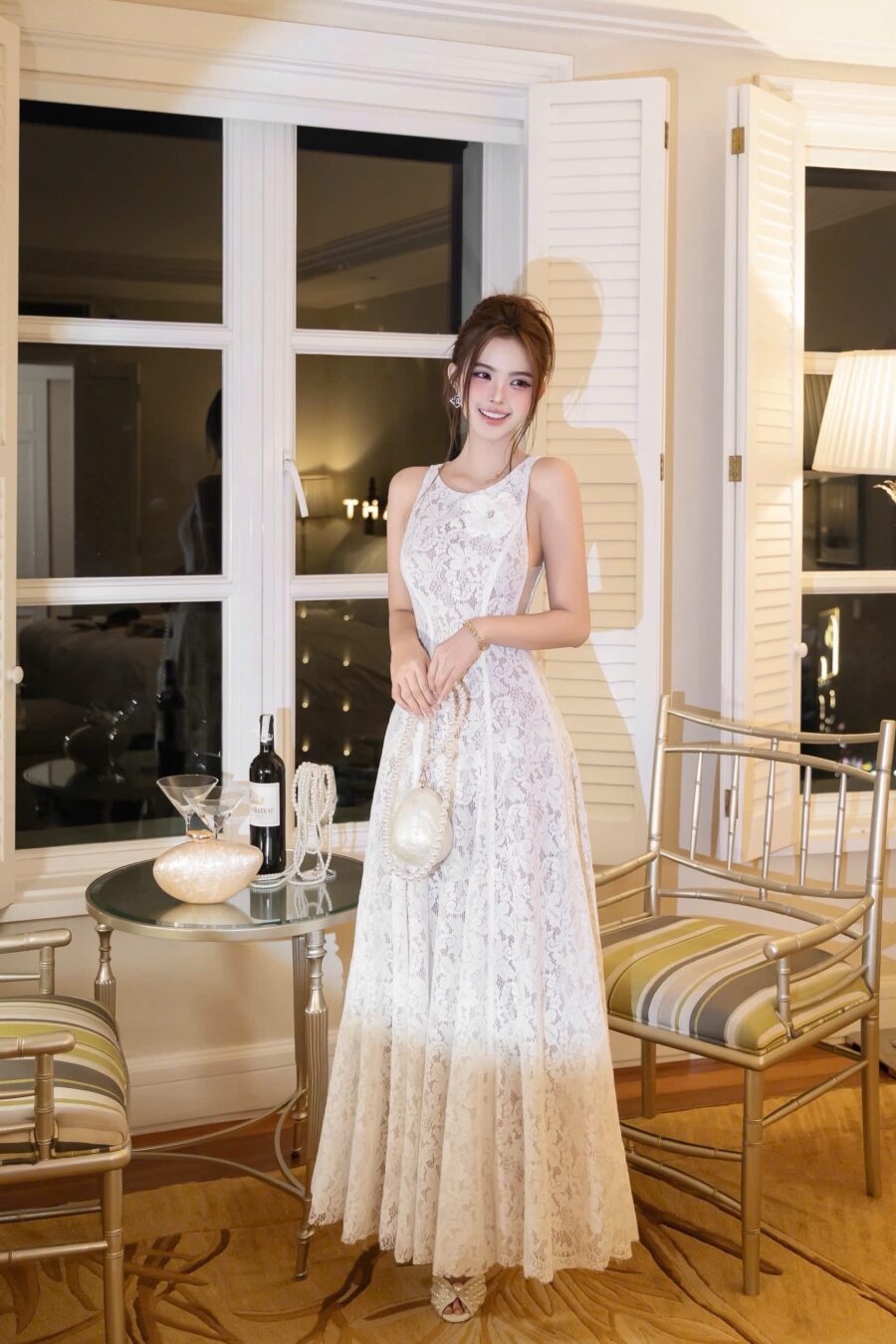 CCTM Daniela Long Lace Dress - S